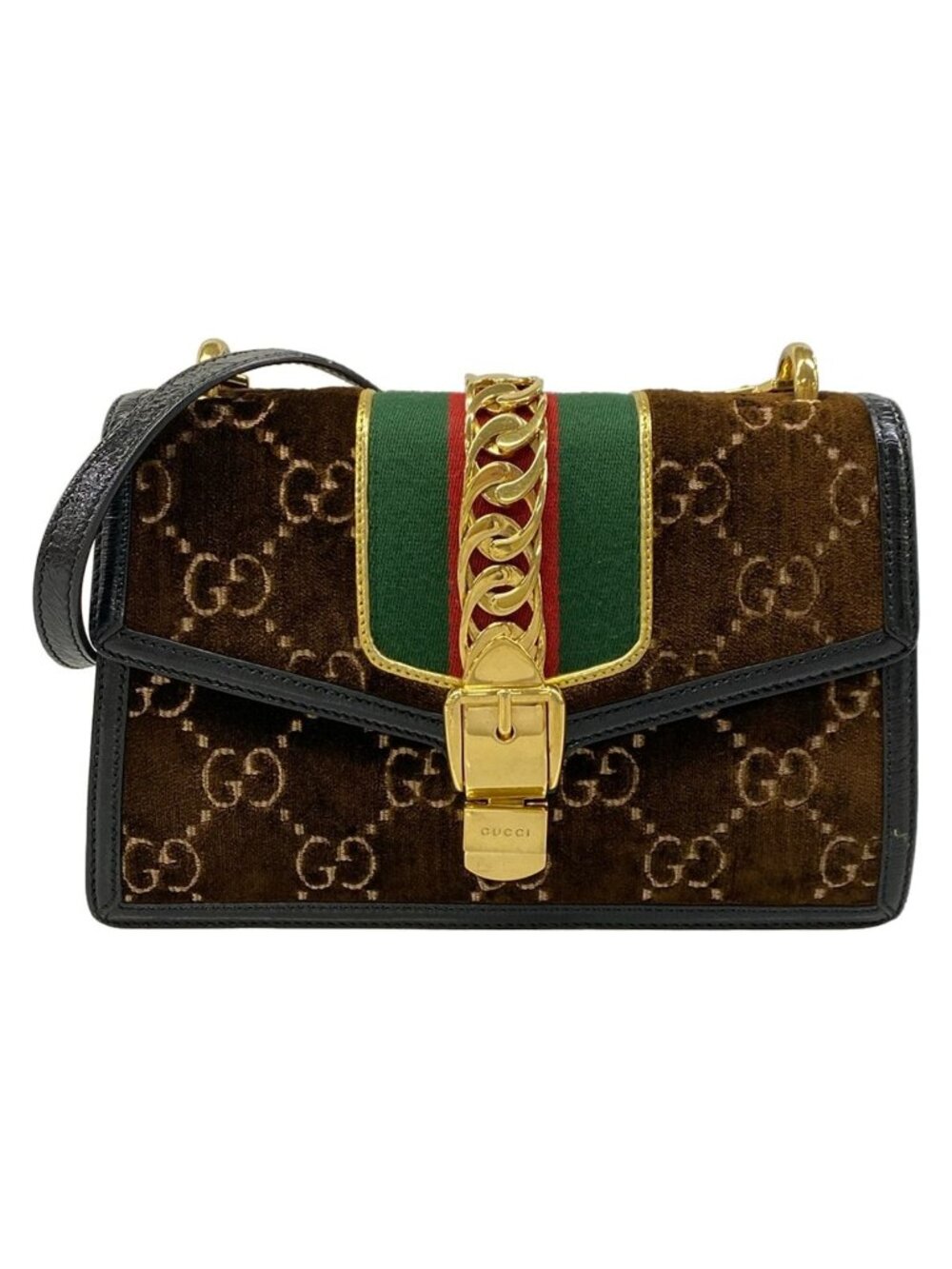 Gucci Shoulder Bag Sylvie Small Dark Brown Black Multi Leather